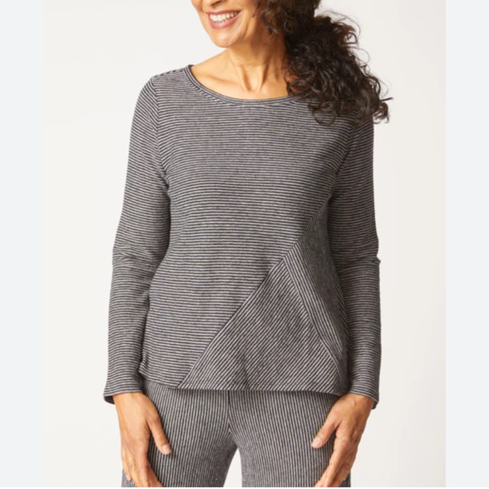 Habitat Pasadena Stripe Huntington Top Black Gray Long Sleeve Cotton Knit-Small